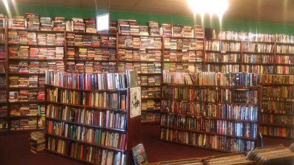 Densely shelved books.