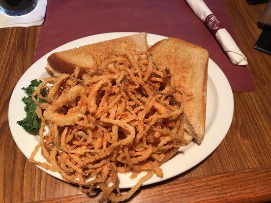 Tuna melt with onion rings