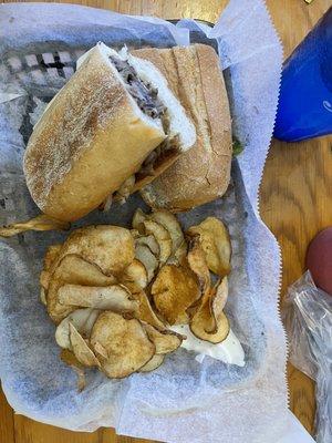 Steak and cheese with homemade chips