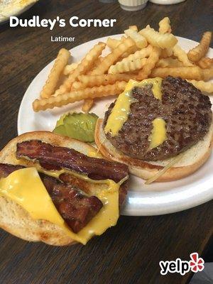 Bacon cheeseburger and fries. Good deal