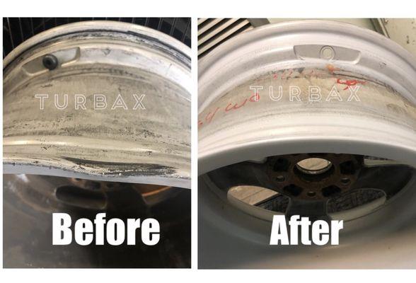 Before and After bent wheel repair