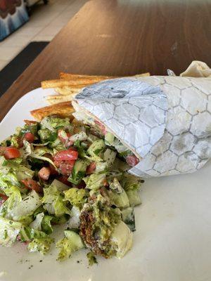 Falafel Sandwich with salad and fries