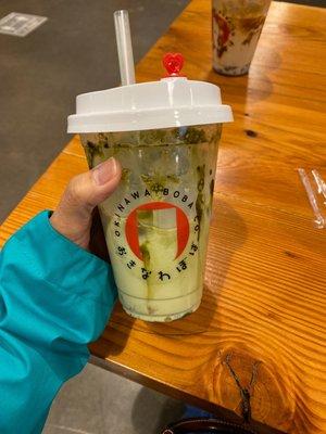 Cafe Matcha. The flavor was great, but I'm not down for the jelly boba. $4.75