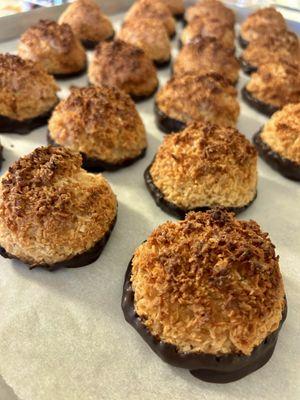 Coconut Macaroons Dipped in Dark Chocolate