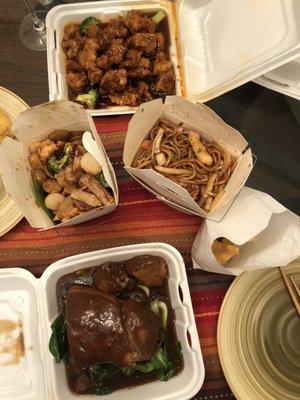 House lo mein, general tso, happy family, and pork shoulder from the "Chinese" menu