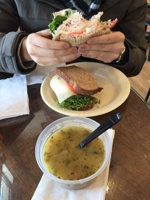 White bean kale soup + turkey sandwich