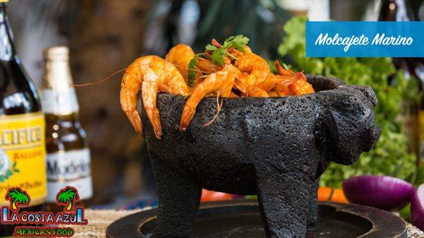 Shrimp Molcajete served in a sizzling Stone Pot.