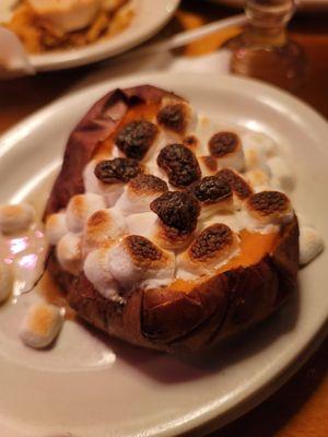 Baked Sweet potato with melted marshmallow and light caramel sauce (one of my sides)