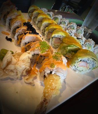 Hajime roll, mango roll and California roll