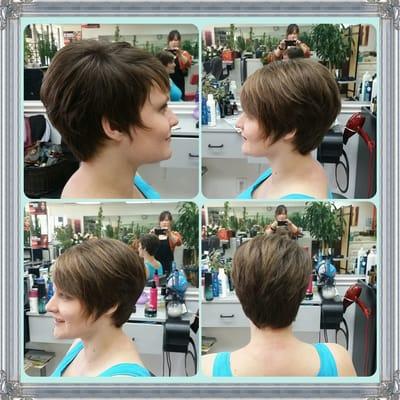 She had a extremely thick hair.  I cut with a razor.  Becomes a lovely short haircut!