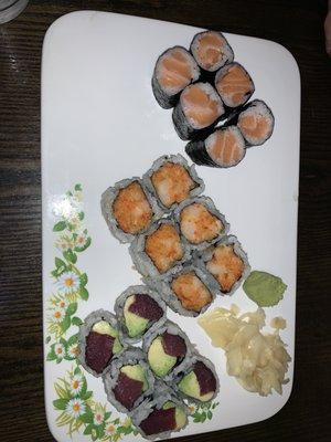 Salmon Roll Spicy White Tuna Roll Tuna Avocado Roll