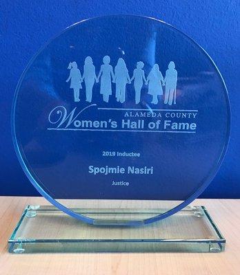 Justice Award granted to Spojmie Nasiri by Alameda County