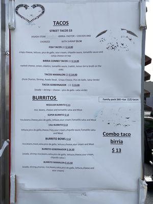 Menu (top half)