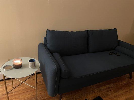 blue sofa, that convinced me that blue furniture it what I really needed