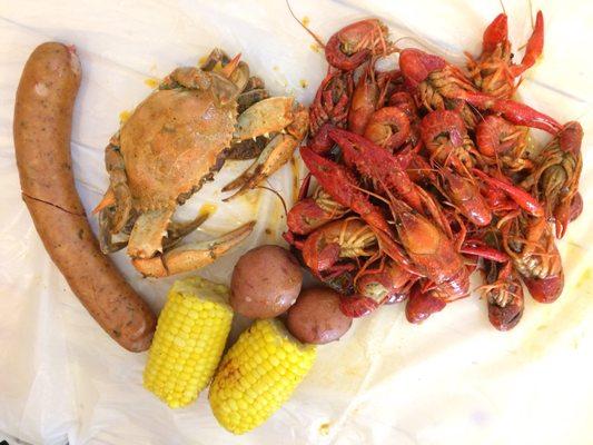 Blue crab, andouille sausage, crawfish boil