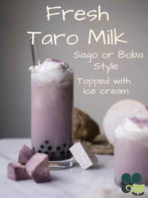 Real & fresh taro with milk of your choice, have it with sago or boba, top it with ice cream! A perfect summer treat!