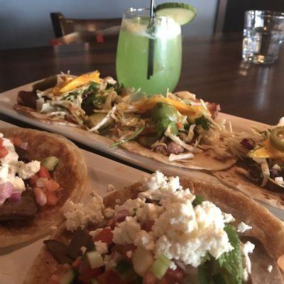 Cuban tacos and gyros tacos (cucumber mojito in background)