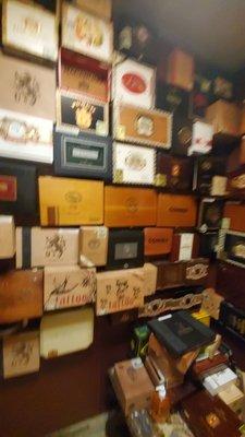 Bathroom with all cigar boxes.