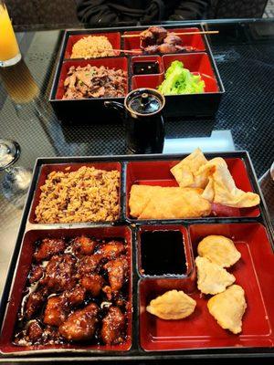 General Tso's chicken, egg rolls, crab Rangoons, fried dumplings and pork fried rice.