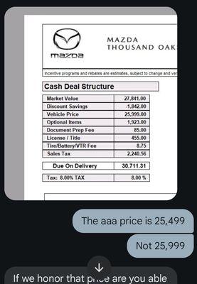 The OTD without the aaa sale price.