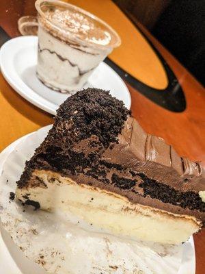 Chocolate fudge cheesecake and tiramisu