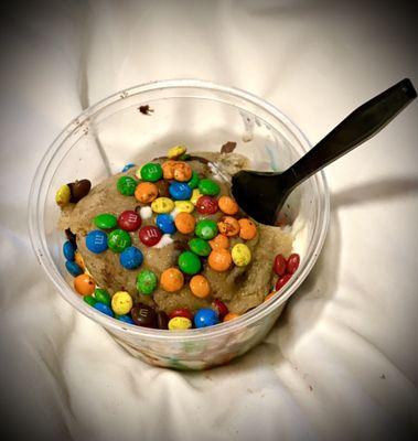 I created: Cookie: Chocolate Chip Cookie Ice Cream: Chocolate Chip Cookie Dough Topping: Mini M&M's