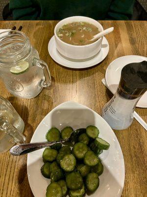 pickled cucumbers & miso soup