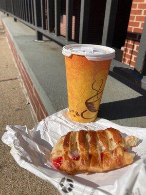 Coffee and strawberry danish. Delicious.