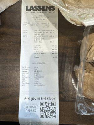 Over charged receipt