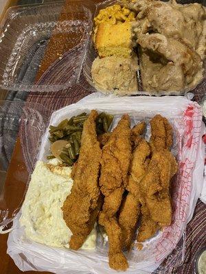 Catfish (4 Pcs) Meal and Smothered Chicken Dinner