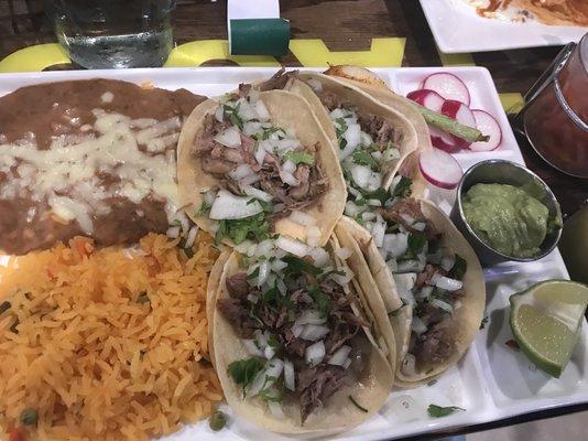 Street Taco platter. Salsa toppings to the side(not really pictured)