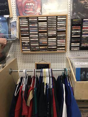 Cassettes and vintage shirts for sale