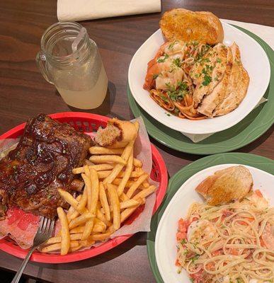 BBQ ribs, Shrimp Scampi, Grilled Chicken pasta