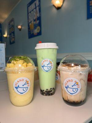 Brown Sugar Milk Tea, Honeydew Milk Tea, Mango Slush