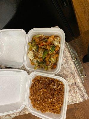 Szechuan chicken and large fried rice