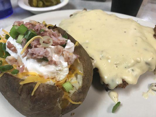 Chicken Fried Steak with loaded baked potato