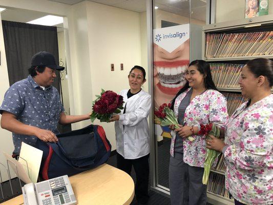 Our wonderful patient Eric C. delivering us flowers.