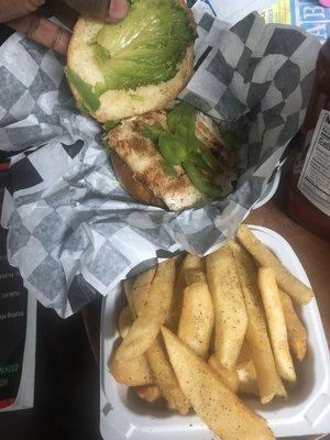 Chicken burger and fries