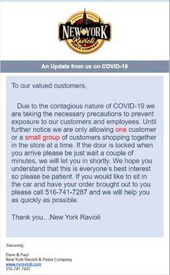 Email I received from New York Ravioli this afternoon offering delivery to your car.