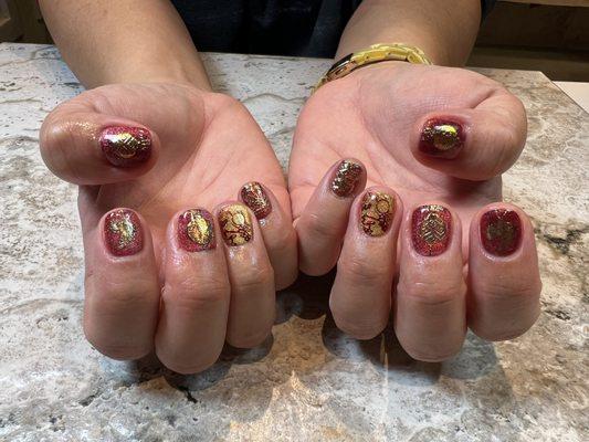 Lunar New Year Cat Eye stamped nails by O