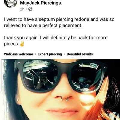 Review from MayJack Piercings on facebook.