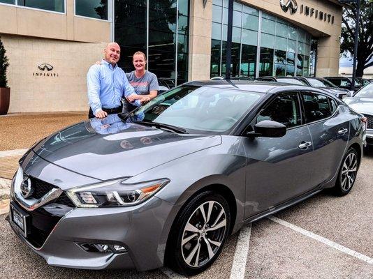 2016 Nissan Maxima, Chris Corn (Austin Infiniti salesman), and me