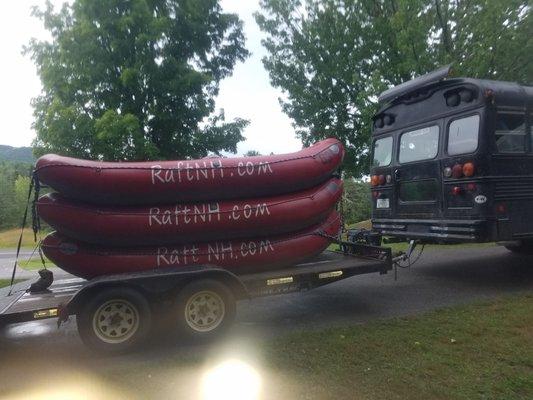 Our 3 rafts loaded up on the  us and trailer, ready to take us to the drop in point