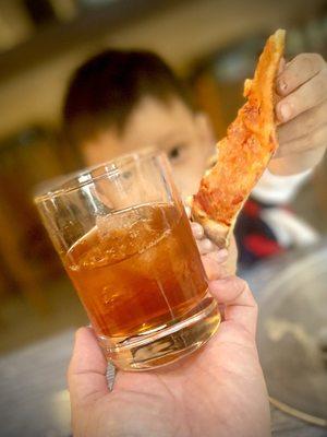 Old Fashioned for me and cheese pizza for the little one