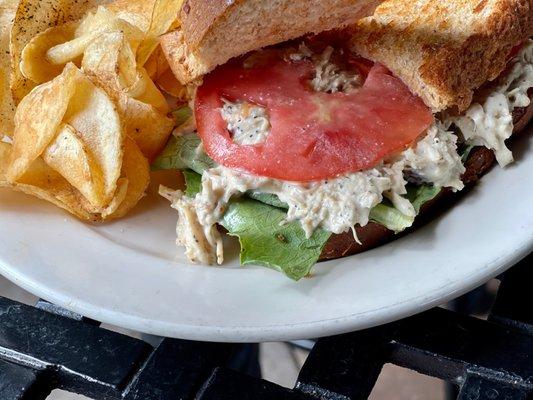 Miss Vickie's Chicken Salad Sandwich on wheat berry with homemade chips