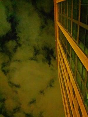 Looking up on Spring night from sixth floor