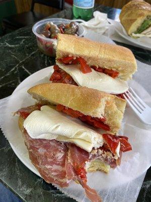 Prosciutto, soppressata and mozzarella on the best bread ever!