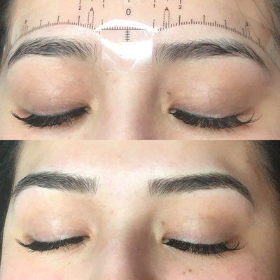 Microbladed brows, before and after pic. Permanent makeup