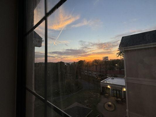 Glimpse of the lake and beautiful sunrise from our window.