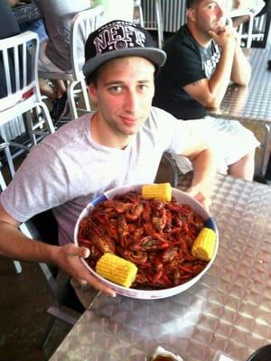 Me and my boy eating mud bugs at big shotz